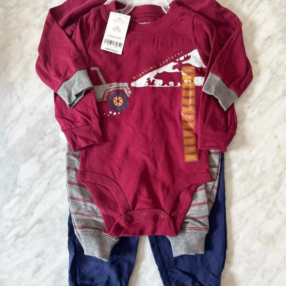 12M Carter's 4 Piece Baby Set Happiest Camper Nightime Explorer Bodysuits - Picture 5 of 5